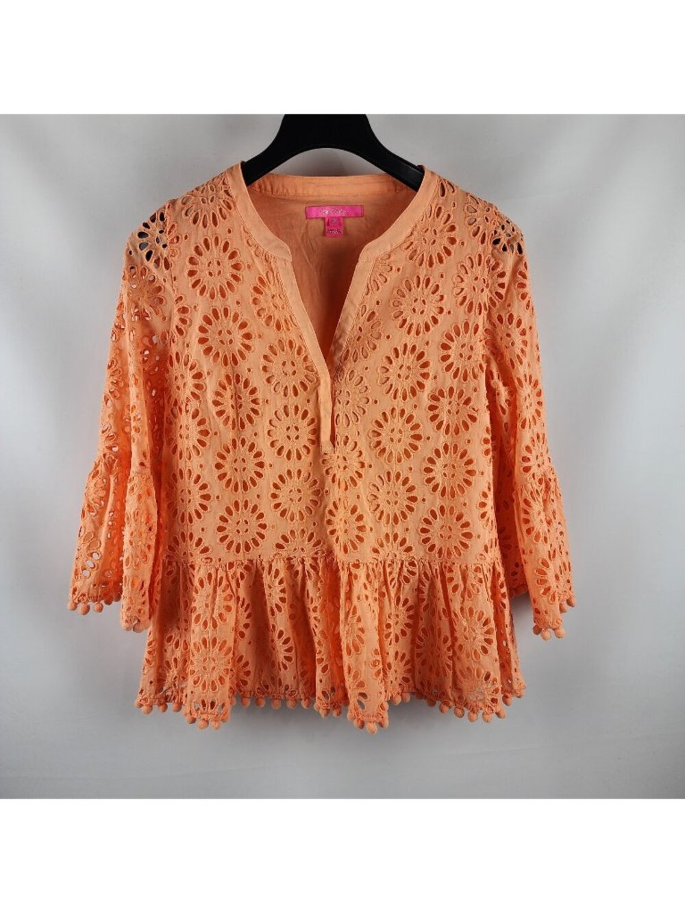 Lilly Pulitzer Shirt Womens M Orange Eyelet Pattern Bekah Top Pinwheel Blouse